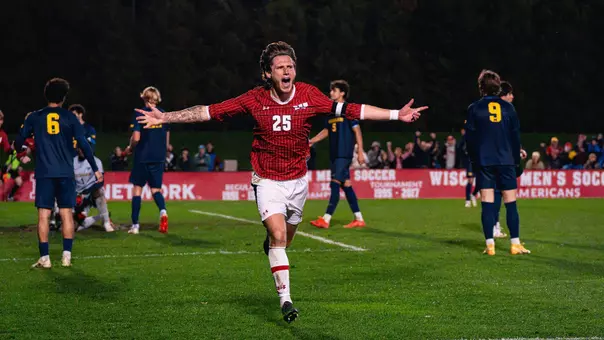 Ellis Jones celebrates a goal against Michigan