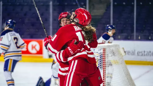 Cassie Hall and Lacey Eden celebrate a goal