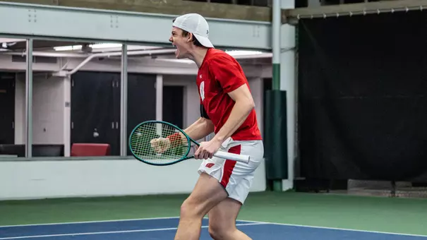 Ferdinand Kloesters celebrates a point against Purdue