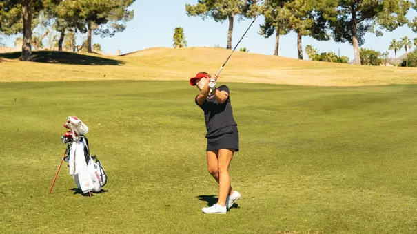 Kate Brody hits approach during Practice Round 1 of Westbrook Invitational