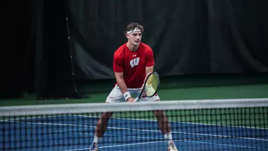 Patrik Meszaros prepares for a serve