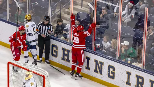 Adam Pietila celebrating a goal at Notre Dame