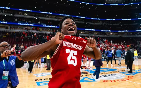 John Blackwell celebrates after a Wisconsin win over Illinois in the Big Ten Tournament