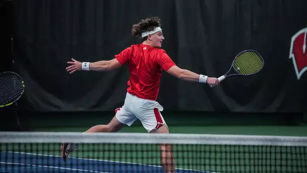 Patrik Meszaros returns a hit in tennis