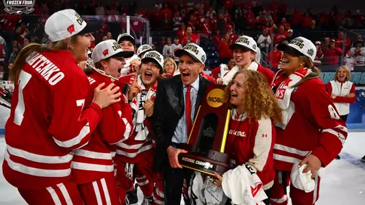 NCAA Ice Hockey - Wisconsin Women's Hockey Team Celebrates National Championship with Coach Mark Johnson