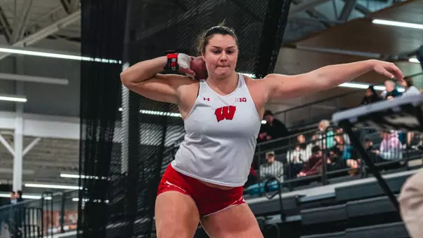 danni langseth throwing shot put at big tens