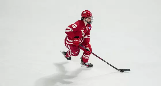 Quinn Finley handling the puck - Wisconsin Men's Hockey vs Michigan State - 2026 NCAA Regional Final