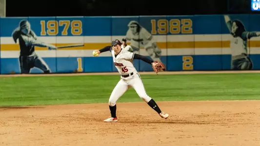 Alivia Bark throws across the infield against UCLA.