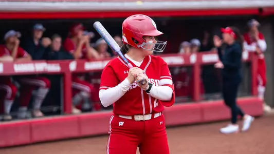 Hilary Blomberg stands at home plate.