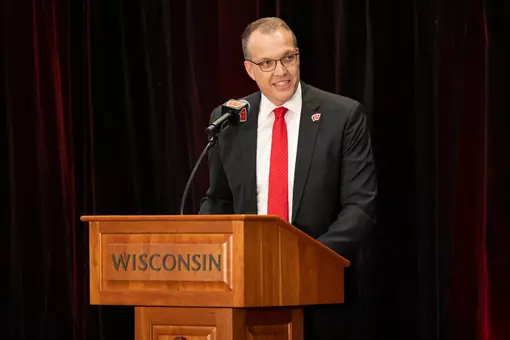 Chris McIntosh address a crowd