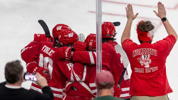 Goal celebration at the Frozen Four in Las Vegas