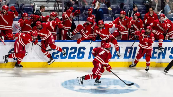 Wisconsin celebrates Ben Dexheimer's NCAA Tournament overtime winner against Michigan State