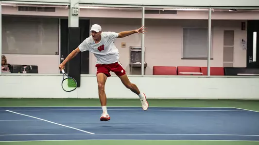 Tomas Zlatohlavek returns a volley in doubles action