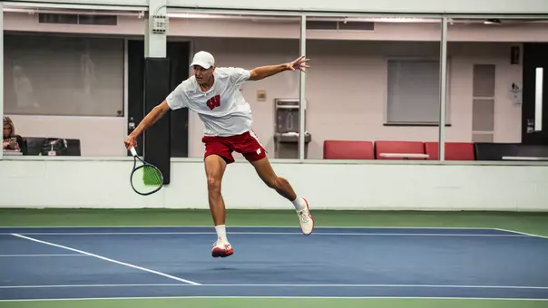 Tomas Zlatohlavek returns a volley in doubles action