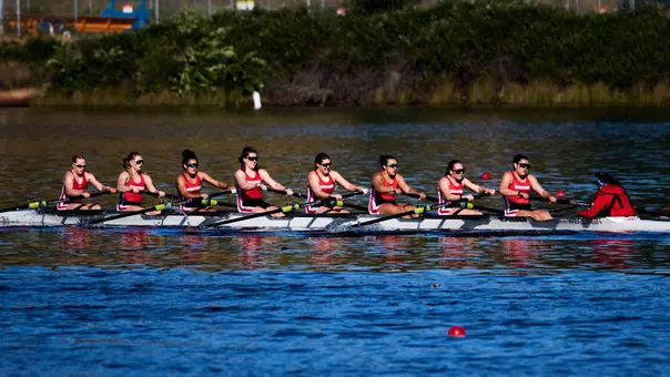 Women's rowing on the water at the Big Ten Invite