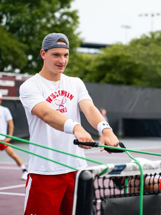 Men's tennis practices for the NCAA Tournament in Starkville, Miss.
