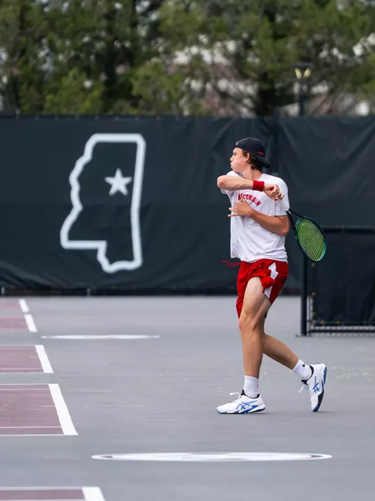 Men's tennis practices for the NCAA Tournament in Starkville, Miss.