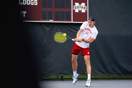 Men's tennis practices for the NCAA Tournament in Starkville, Miss.