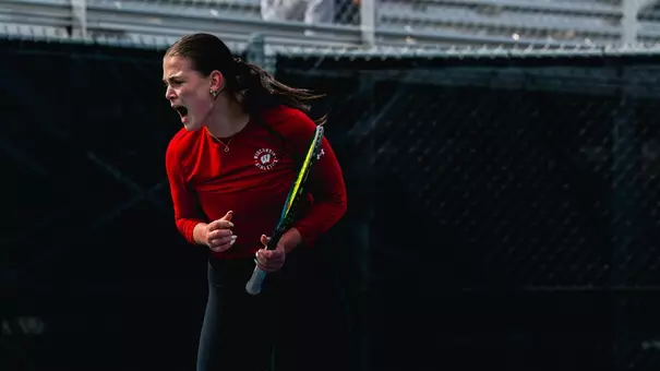 Maria Sholokhova celebrates after a point