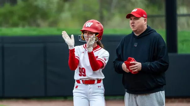 Rylie Crane at first base against Purdue.