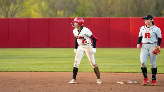 Alivia Bark celebrates on second base after a double.