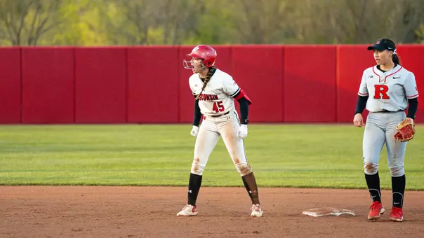 Alivia Bark celebrates on second base after a double.