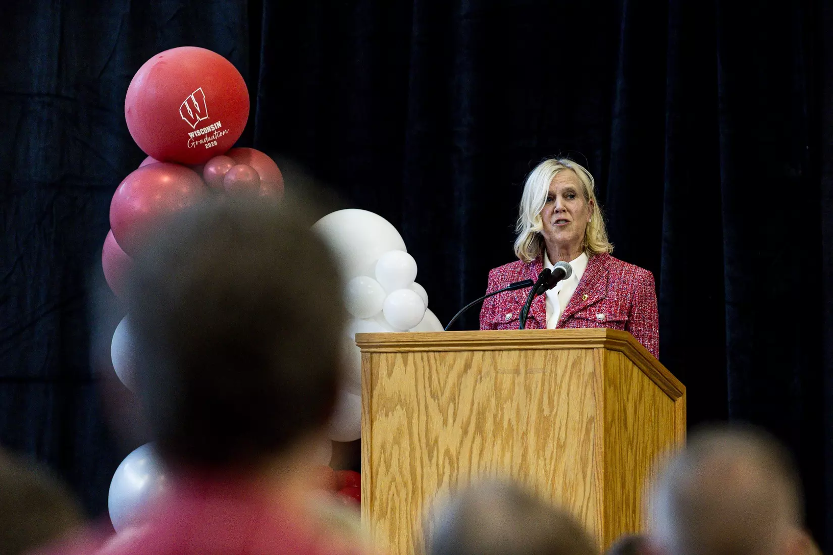 Former Wisconsin rower Sue Patterson speaks at Class of 2026 Student-Athlete Graduation Ceremony