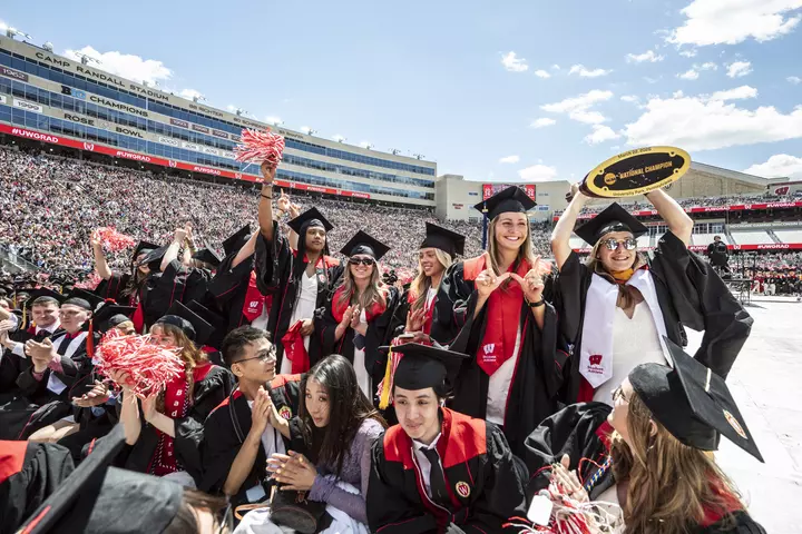 The national championship women's hockey seniors celebrate at UW Madison's 2026 Spring Graduation ceremony
