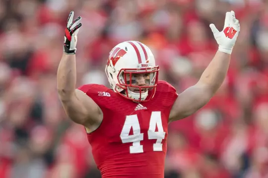 Chris Borland pumping up the crowd at Camp Randall Stadium