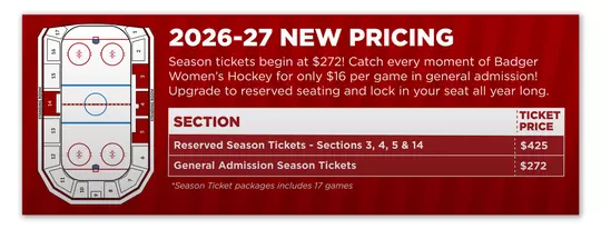 2026-27 Season Tickets Pricing - Wisconsin Women's Hockey