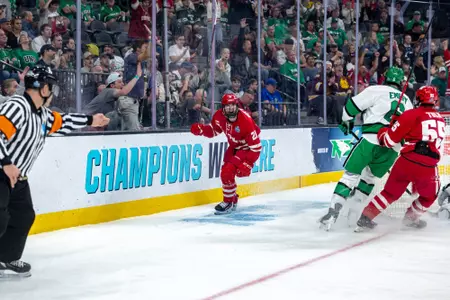 Ryan Botterill celebrates goal in NCAA semifinals against North Dakota