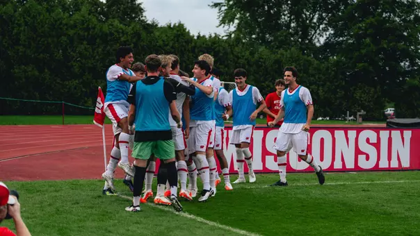 Men's Soccer celebrates a goal