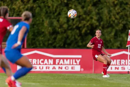Ball passed midair to Jenna Baumann - Wisconsin Women's Soccer vs BYU