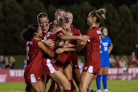 Team goal celebration - Wisconsin Women's Soccer vs BYU