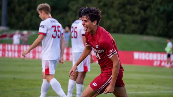 Luke van Heukelum celebrates a goal against Saint Mary's