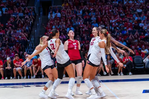 Volleyball team celebration after an ace