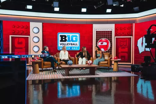 Charlie Fuerbringer and Grace Egan at Big Ten Media Day in Chicago 2026