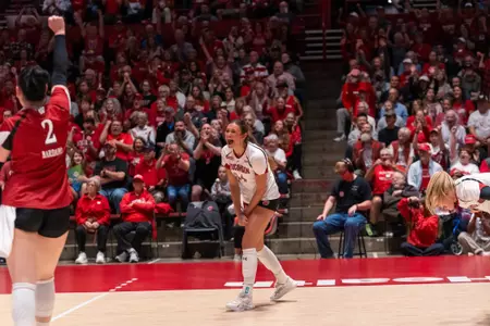 Charlie Fuerbringer celebrates after point against No. 20 Oregon