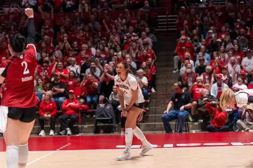 Charlie Fuerbringer celebrates after point against No. 20 Oregon