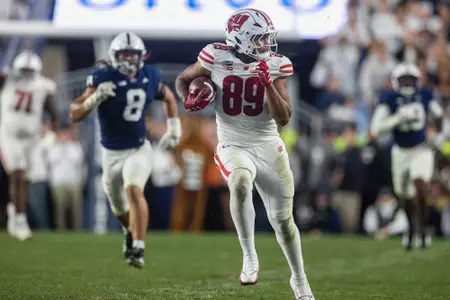 Wisconsin Badgers during an NCAA Big Ten Conference college football game against the Penn State Nittany Lions, Sept. 26, 2026, in State College, Pa. The Badgedrs won 24-20. (Photo by David Stluka/Wisconsin Athletic Communications)