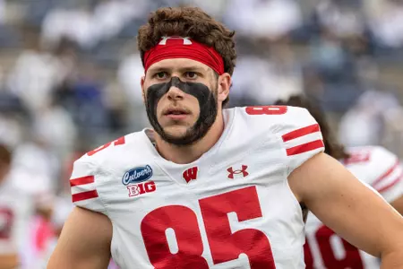 Grant Stec (85) warms up against Penn State