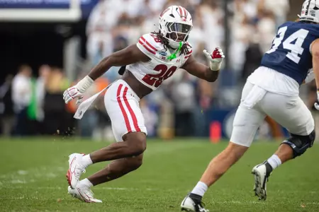 Jon Jon Kamara (28) plays against Penn State
