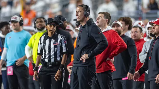 Wisconsin Badgers Head Coach Luke Fickell looks on during an NCAA Big Ten Conference college football game against the Penn State Nittany Lions, Sept. 26, 2026, in State College, Pa. The Badgers won 24-20. (Photo by David Stluka/Wisconsin Athletic Communications)