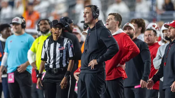 Wisconsin Badgers Head Coach Luke Fickell looks on during an NCAA Big Ten Conference college football game against the Penn State Nittany Lions, Sept. 26, 2026, in State College, Pa. The Badgers won 24-20. (Photo by David Stluka/Wisconsin Athletic Communications)
