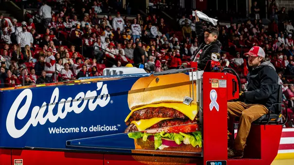 Cale Klein driving the Zamboni on Nov. 1, 2025 at the Kohl Center