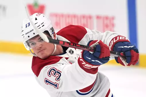 Cole Caufield taking a shot