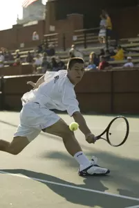 Brett Ross knocked off the 49th-ranked player in the nation, Tomas Bohunicky of Oklahoma State, in straight sets Monday.