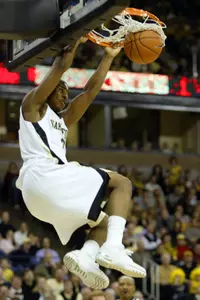 Chris Paul dunks on a break-away during the first half.