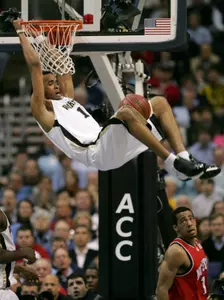 Justin Gray slam dunks against North Carolina State in the first half.