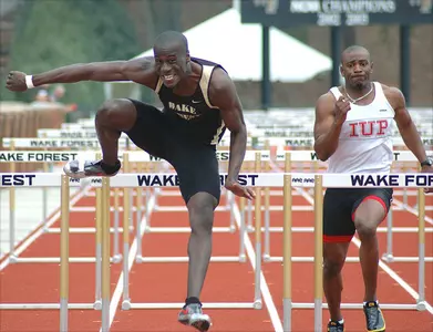 Michael Bingham won the 110 meter hurdles to finish in a tie for first in the decathlon at the Deacon Combined Events Friday.